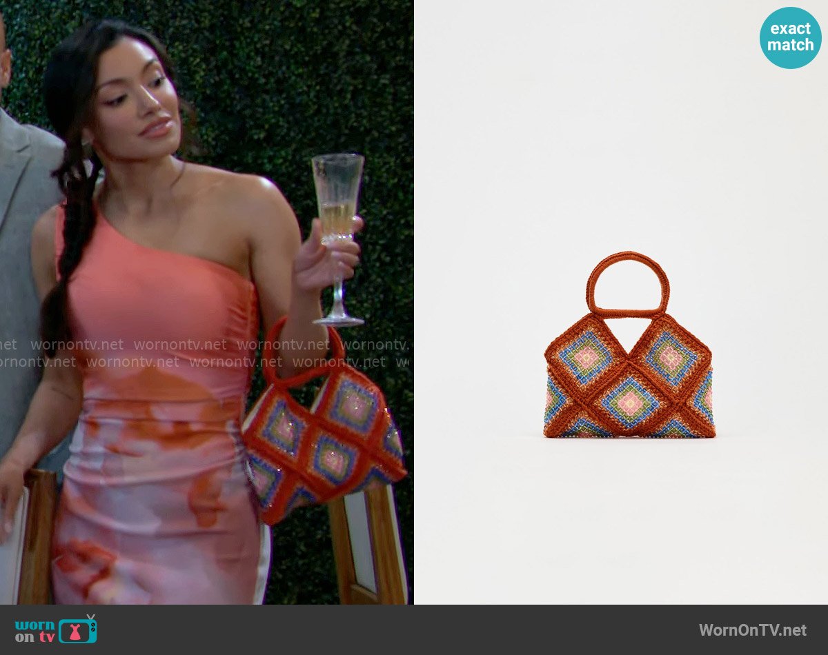 Zara Beaded Crochet Mini Bucket Bag worn by Audra Charles (Zuleyka Silver) on The Young and the Restless
