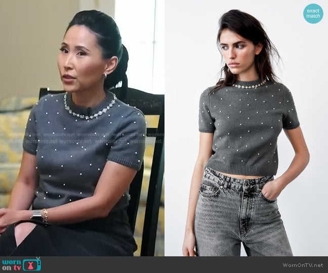 Zara Pearl Knit Sweater worn by Vicky Nguyen on NBC News Daily