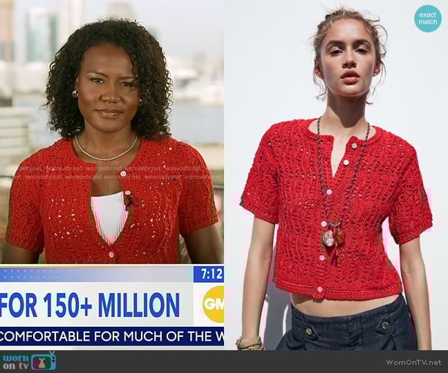Zara Open Knit Cardigan worn by Janai Norman on Good Morning America