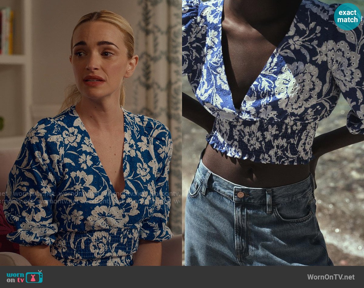 Zara Printed Fabric Top with Openwork Embroidery worn by Georgia Miller (Brianne Howey) on Ginny & Georgia