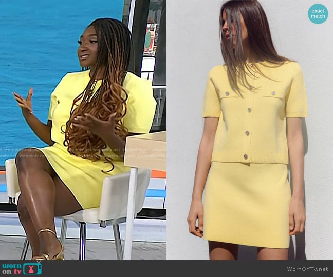 Zara Short Sleeve Knit Cardigan and Knit Mini Skirt worn by Valerie Agyeman on Today