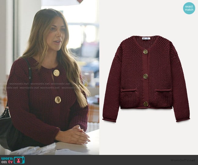 Zara Burgundy Chunky Knit Sweater worn by Demi Engemann on The Secret Lives of Mormon Wives