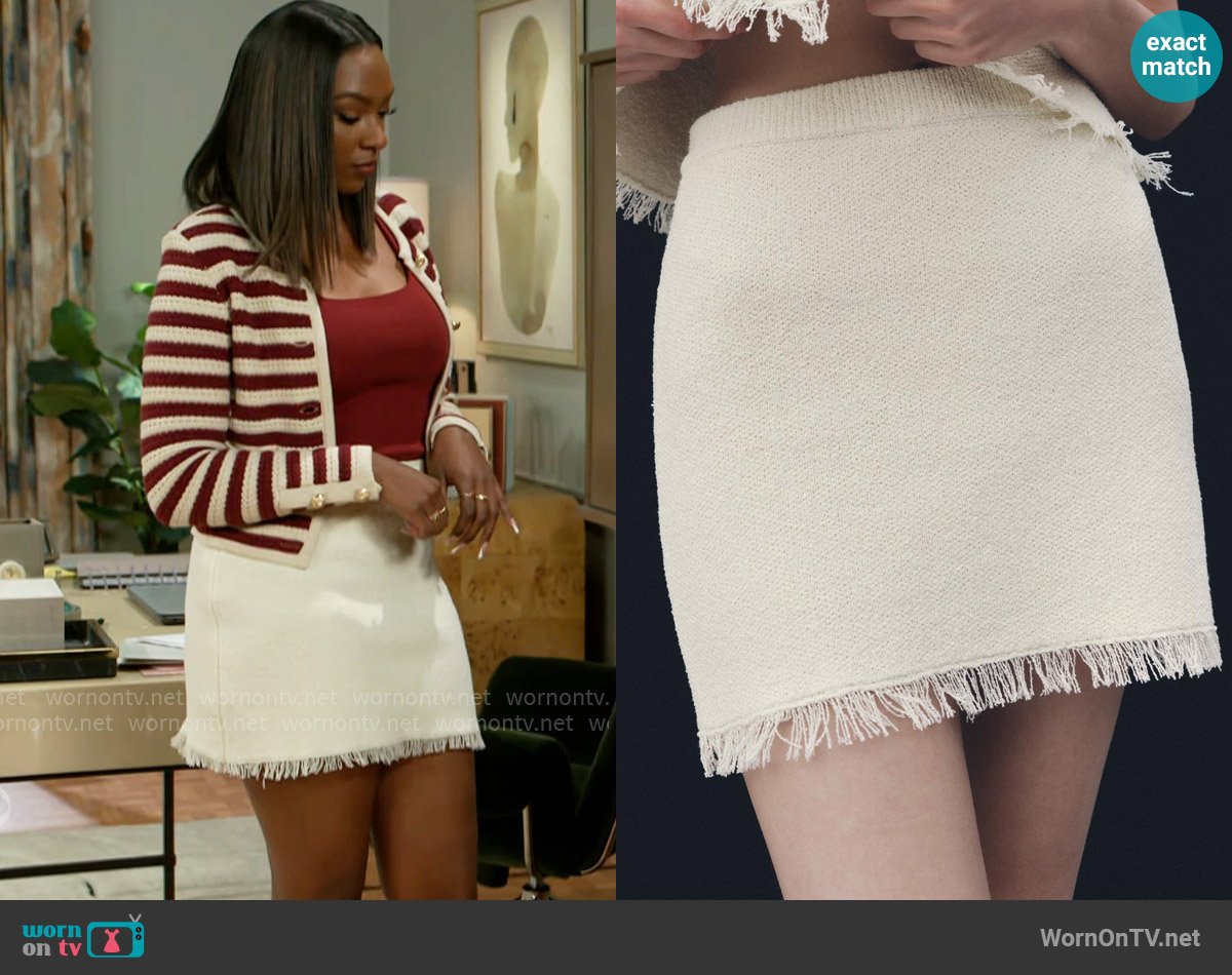 Zara Frayed Mini Skirt worn by Laura Peterson (Destiny Love) on Beyond the Gates