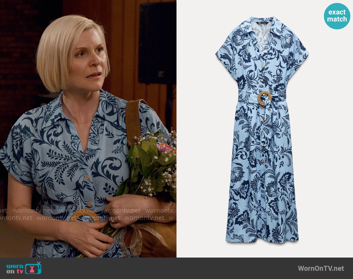 Zara Linen Blend Printed Shirt Dress worn by Ellen Baker (Jennifer Robertson) on Ginny & Georgia