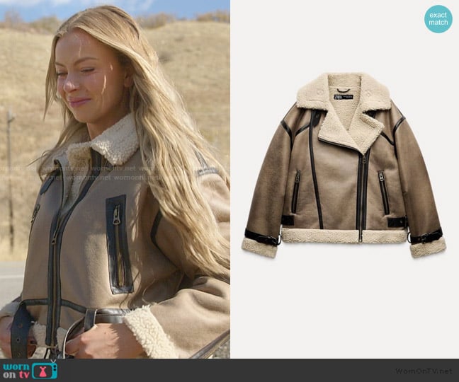 Zara Mink Double-Faced Jacket with Tabs worn by Mayci Neeley on The Secret Lives of Mormon Wives