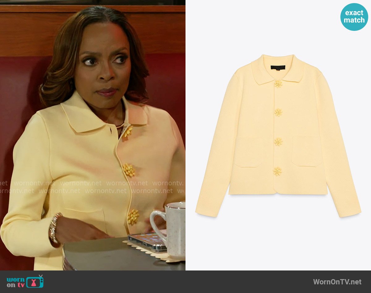 Zara Plain Knit Jacket with Beaded Buttons worn by Tracy (Maria Howell) on Beyond the Gates