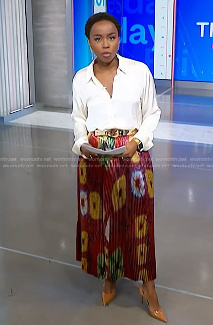 Zinhle’s metallic floral skirt on NBC News Daily