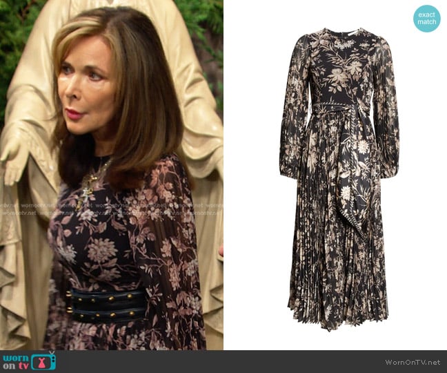 Kate’s blak floral pleated dress on Days of our Lives