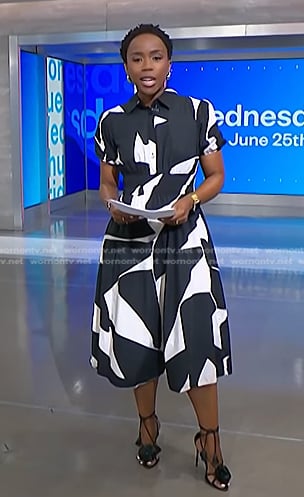 Zinhle’s black flower ankle tie leather heel sandals on NBC News Daily