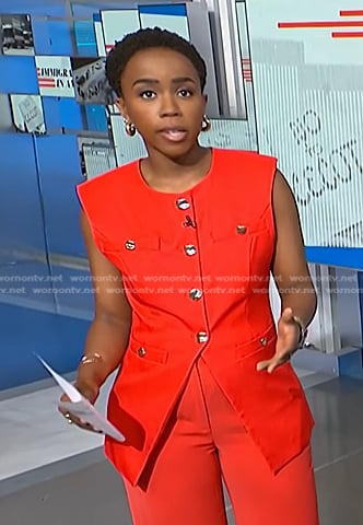 Zinhle's red vest with gold buttons on NBC News Daily