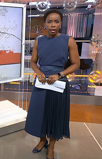 Zinhle’s navy pleated dress on NBC News Daily