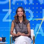 Zoe Saldaña’s grey organza top and white pants on Good Morning America