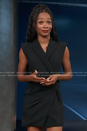 Zuri’s black sleeveless blazer dress on Access Hollywood