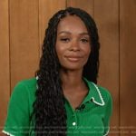 Zuri’s green crochet knit polo on Access Hollywood