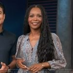 Zuri’s printed v-neck mini dress on Access Hollywood