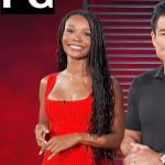 Zuri’s red ribbed sleeveless dress on Access Hollywood