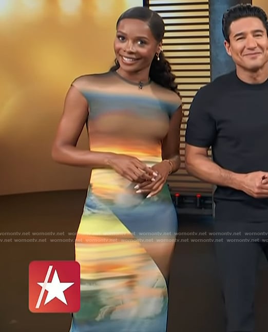 Zuri's sunset print mesh dress on Access Hollywood