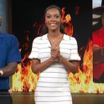 Zuri’s white striped knit polo dress on Access Hollywood