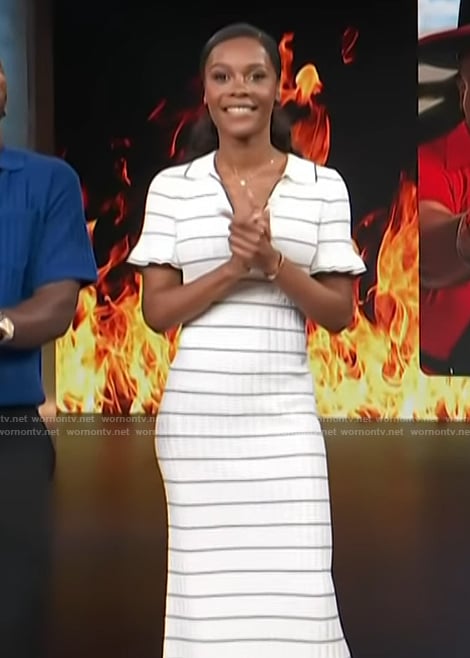 Zuri's white striped knit polo dress on Access Hollywood