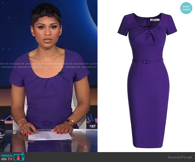 MUXXN 1950s Vintage Short Sleeve Pleated Pencil Dress worn by Jericka Duncan on CBS Evening News