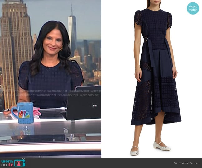 3.1 Phillip Lim Embroidered Grid Tulip-Sleeve Dress in Navy worn by Darlene Rodriguez on Today