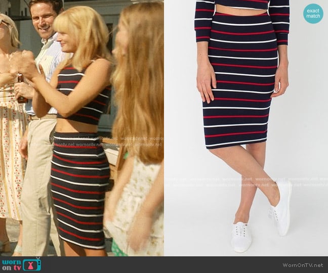 American Apparel Striped Ponte Mid-length Pencil Skirt worn by Mirren Sinclair Sheffield (Esther McGregor) on We Were Liars