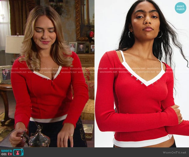 BDG Robbie Thermal Double Layer Top worn by Holly Jonas (Ashley Puzemis) on Days of our Lives