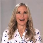 Becky Worley’s white berry print blouse on Good Morning America