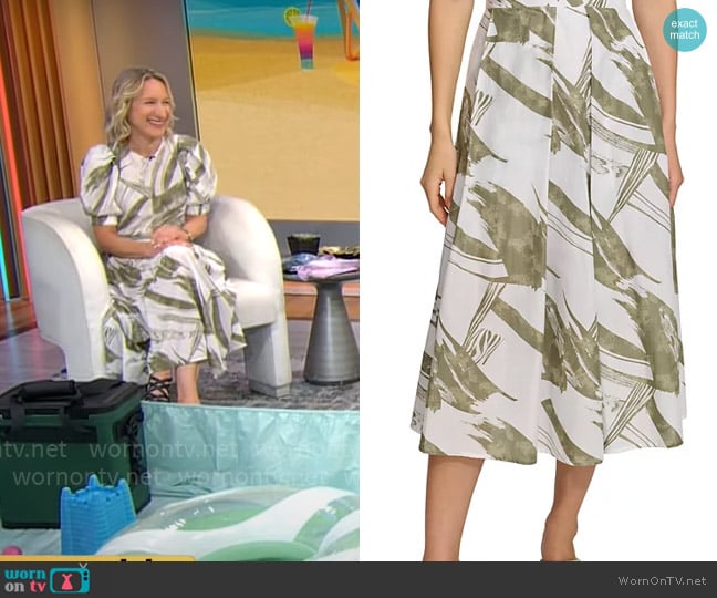 DKNY Printed Pleated Cotton Voile Midi Skirt worn by Lauren Iannotti on CBS Mornings