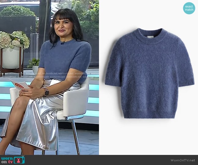 H&M Mohair-Blend Top in Dark dusty blue worn by Sonal Dutt on Today
