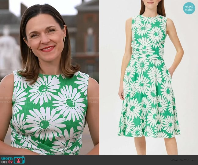Hobbs London Linen Fit and Flare Dress worn by Maggie Rulli on Good Morning America