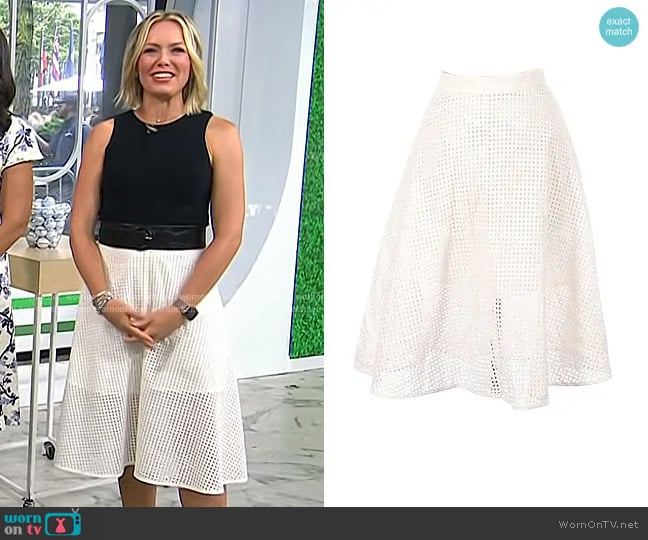 Club Monaco Huette Skirt in Pure White worn by Dylan Dreyer on Today