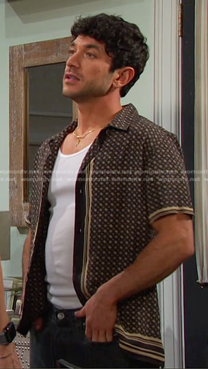 Javi’s black printed short sleeve shirt on Days of our Lives