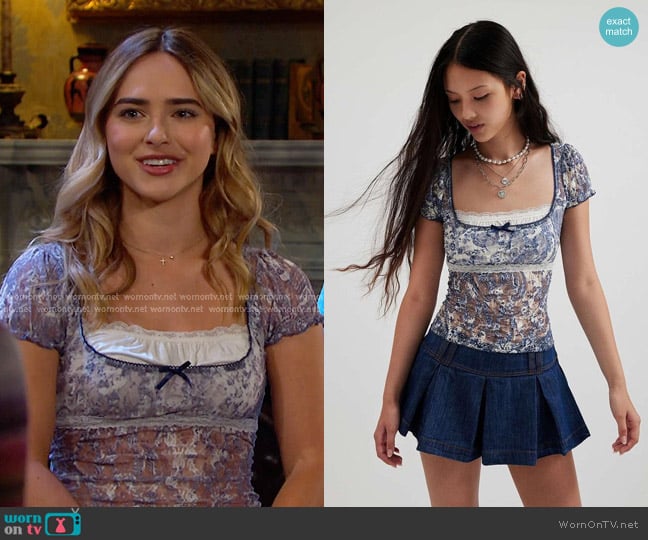 Kimchi Blue Malka Print Lace Blouse worn by Holly Jonas (Ashley Puzemis) on Days of our Lives