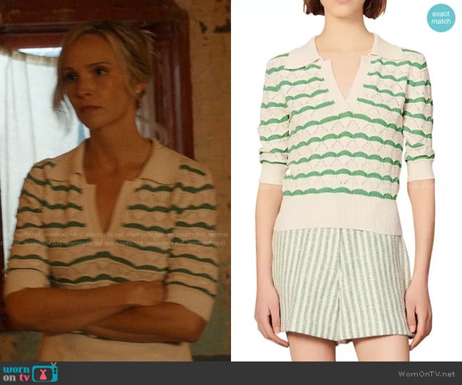 Sandro Lilio Fancy Stitch Knit Polo Sweater worn by Elizabeth Sinclair (Candice King) on We Were Liars
