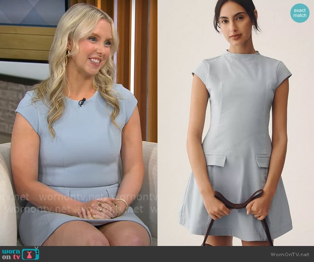 Maeve at Anthropologie Cap-Sleeve Mock-Neck Mini Dress worn by Leigha Stepp Tingle on CBS Mornings