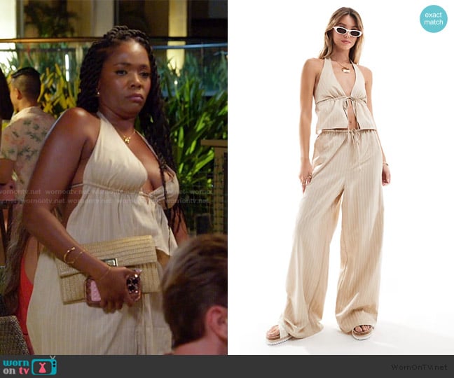 Miss Selfridge Poplin Halter Cami Top in Beige worn by Jasmine Goode on The Valley