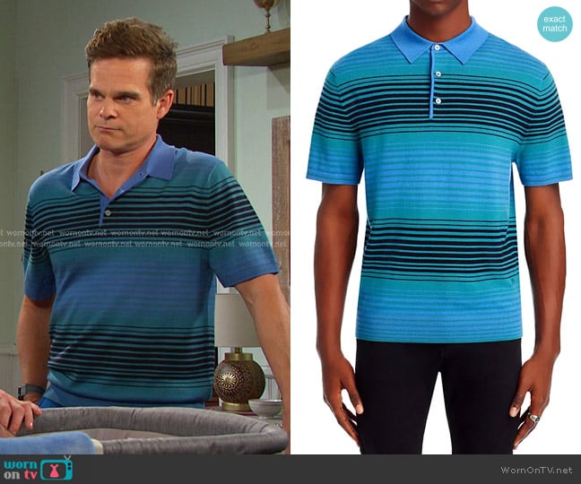PS Paul Smith Merino Wool Stripe Sweater Knit Regular Fit Polo Shirt worn by Leo Stark (Greg Rikaart) on Days of our Lives