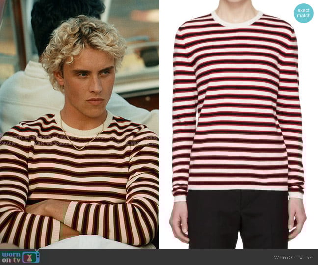 Saint Laurent Striped Sweater in Red and White worn by Johnny Sinclair Dennis (Joseph Zada) on We Were Liars