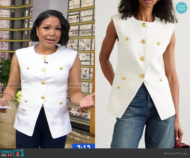 Veronica Beard Tamara Linen Vest in Off-White worn by Stephanie Ramos on Good Morning America