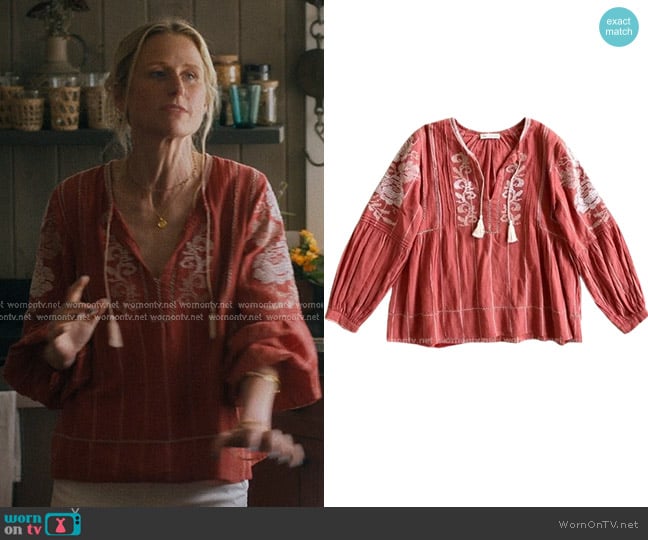 Ulla Johnson Flora Blouse in sienna worn by Caroline Sinclair (Mamie Gummer) on We Were Liars