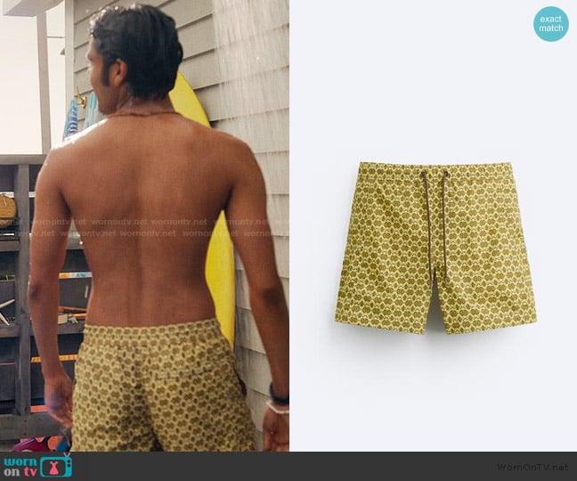 Zara Geometric Patterned Sea Shorts worn by Gatwick Matthew Patil (Shubham Maheshwari) on We Were Liars