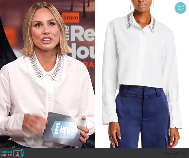 A.L.C. Monica II Embellished Cropped Cotton Shirt worn by Keltie Knight on E! News