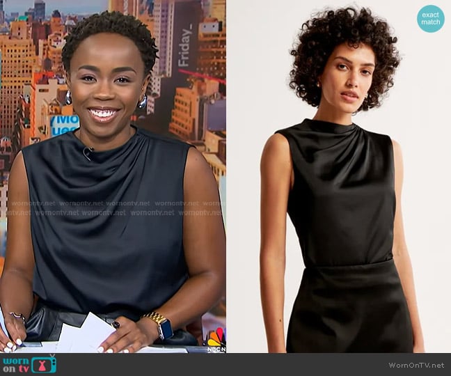 Abercrombie & Fitch Satin High-Neck Draped Cowl Top worn by Zinhle Essamuah on NBC News Daily