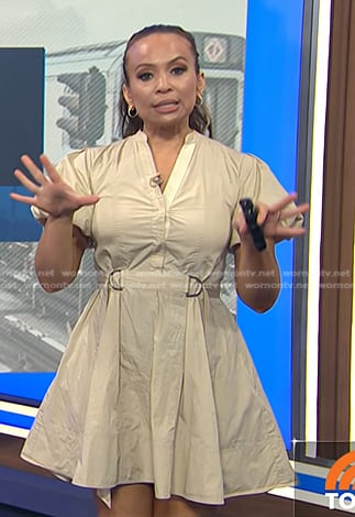 Adelle's beige buckle waist dress on Today
