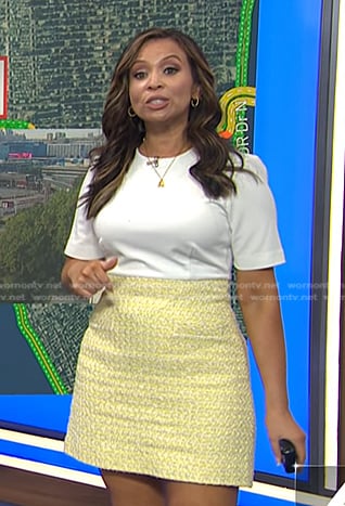 Adelle's white and yellow mixed media dress on Today