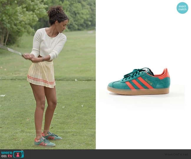 Adidas Gazelle sneakers in green and red worn by Ava Dash on Next Gen NYC