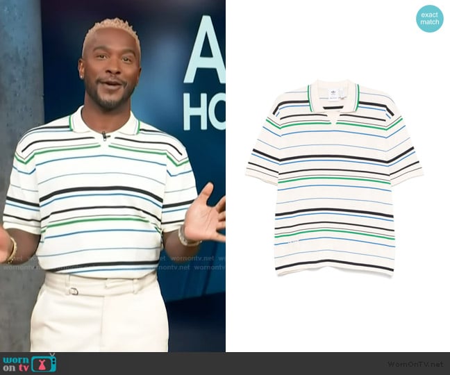 Adidas Wales Bonner Knit Polo Shirt worn by Scott Evans on Access Hollywood