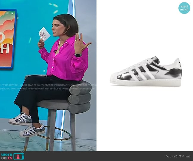 Adidas x Prada Superstar Sneakers in Silver worn by Daryn Carp on Today
