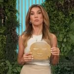 Adrianna Costa’s beige ruffle hem skirt on Access Hollywood